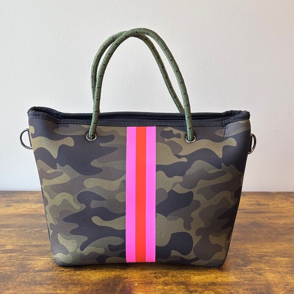 Haute Shore Camouflage Tote Bag with Pink Stripe - Picture 1 of 6